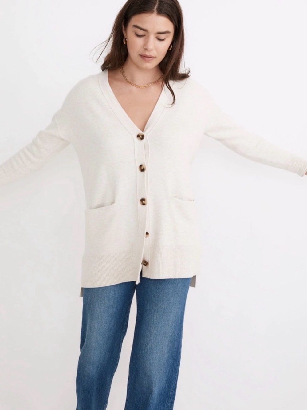 Madewell Longline Button Front Cardigan Sweater Cream Oatmeal Size Medium